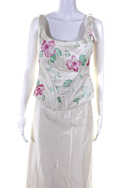 Menage A Trois Womens Satin Floral Corset Top Maxi Skirt Set Beige Size L