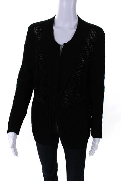 Sandro Womens Long Sleeve Open Knit Fringe Cardigan Sweater Black Size 2