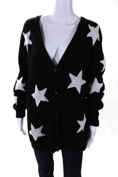 Karssen Zoe Karssen Womens Button Front Star Cardigan Sweater Black White XS