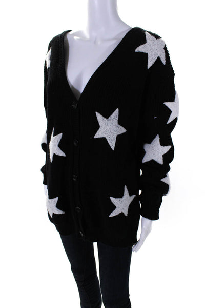 Karssen Zoe Karssen Womens Button Front Star Cardigan Sweater Black White XS