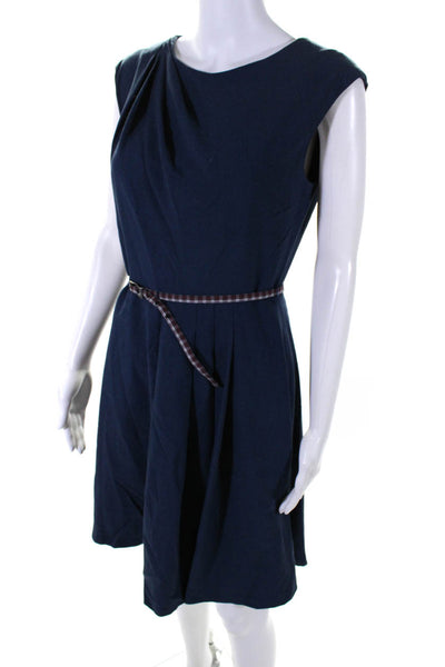 Calvin Klein Womens Woven Sleeveless Belted A-Line Midi Dress Blue Size 6