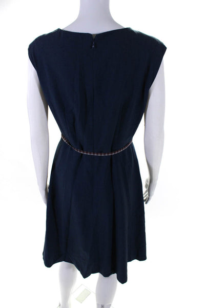 Calvin Klein Womens Woven Sleeveless Belted A-Line Midi Dress Blue Size 6