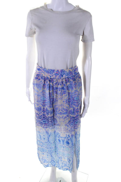 Maeve Anthropologie Womens Chiffon Printed Elastic Waist Maxi Skirt Blue Size XS