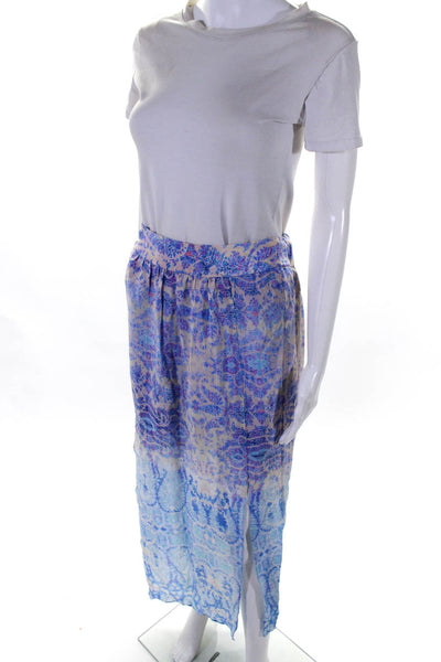 Maeve Anthropologie Womens Chiffon Printed Elastic Waist Maxi Skirt Blue Size XS