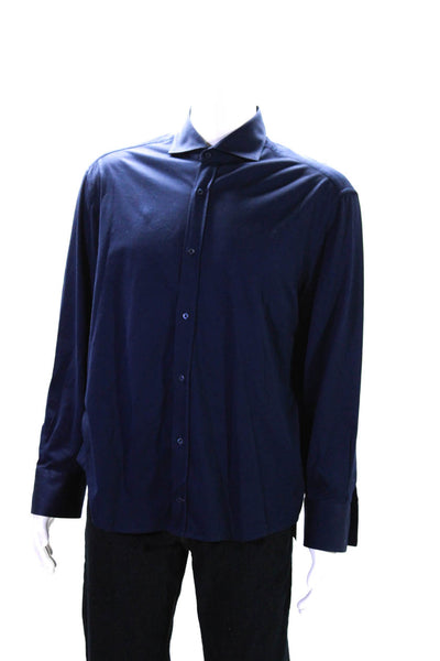 Brunello Cucinelli Mens Button Down Basic Fit Shirt Navy Blue Size Small