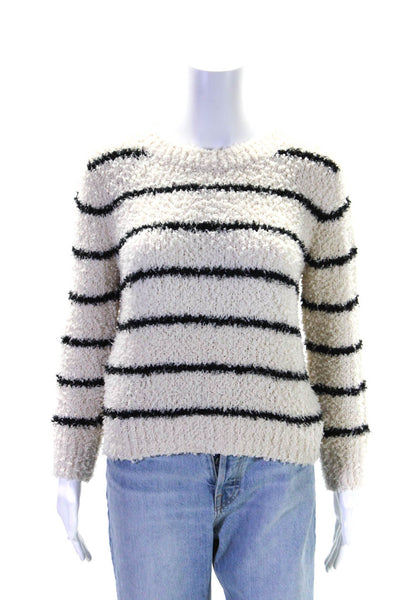 Vince Womens Striped Long Sleeves Sweater White Black Cotton Size Small