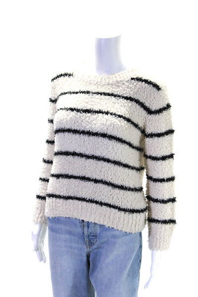 Vince Womens Striped Long Sleeves Sweater White Black Cotton Size Small