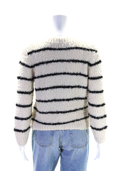 Vince Womens Striped Long Sleeves Sweater White Black Cotton Size Small