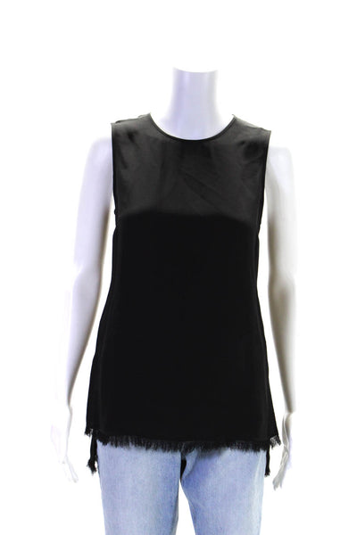 Theory Womens Silk Asymmetrical Yinga Fringe Tank Top Black Size Petite