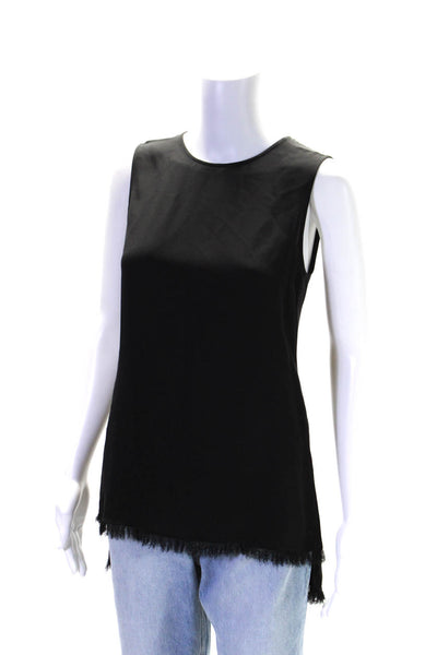 Theory Womens Silk Asymmetrical Yinga Fringe Tank Top Black Size Petite