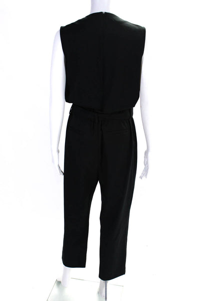 J Crew Womens Crepe Sleeveless Crew Neck Belted Slim Cut Jumpsuit Black Size 10