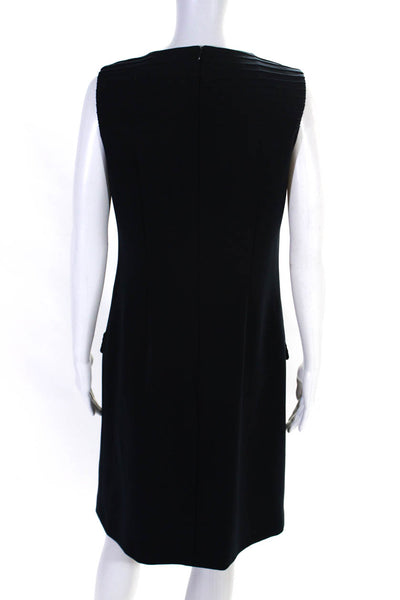 Deborah Johnson Womens Pleated Back Zip Knee Length Shift Dress Navy Blue Size S