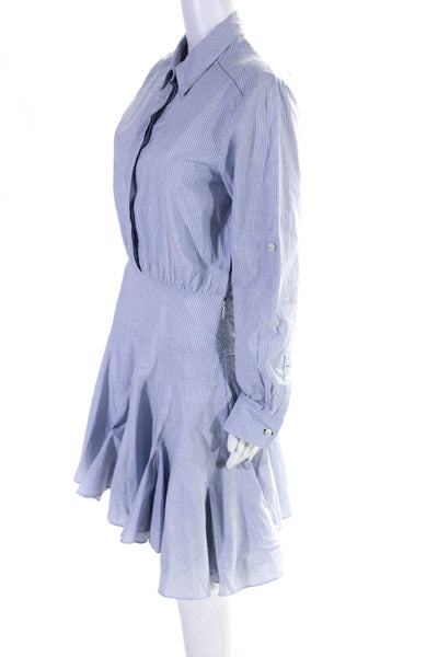 Jason Wu Womens Cotton Striped Print Button Down Fit & Flare Dress Blue Size 8