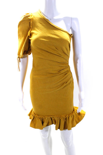 SIMKHAI Womens One Shoulder Asymmetric Denim Dress Yellow Size 6 12631592