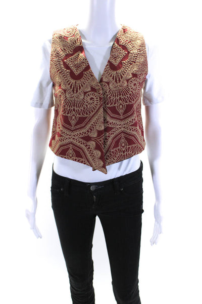 Muze Womens Embroidered Canvas Neck Snap Vest Red Size Small