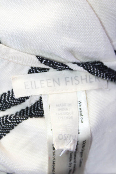 Eileen Fisher Womens Cotton Knit Striped Print Frayed Hem Shawl Poncho White