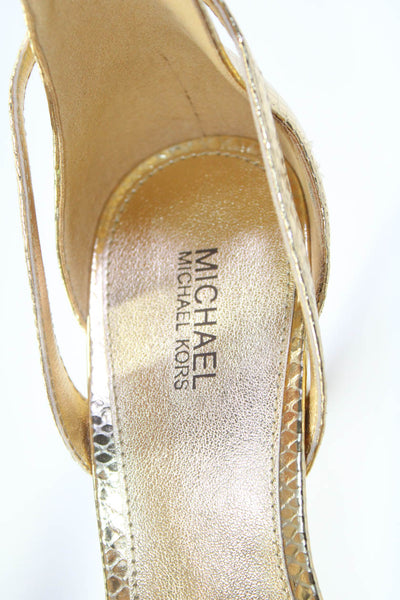 Michael Michael Kors Womens Gold Metallic Leather KIMBERLY SANDALS Shoes Size 6M
