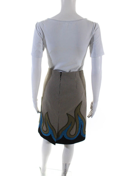 Mary Katrantzou Womens Tweed Glitter Applique Pencil Skirt Beige Size 6