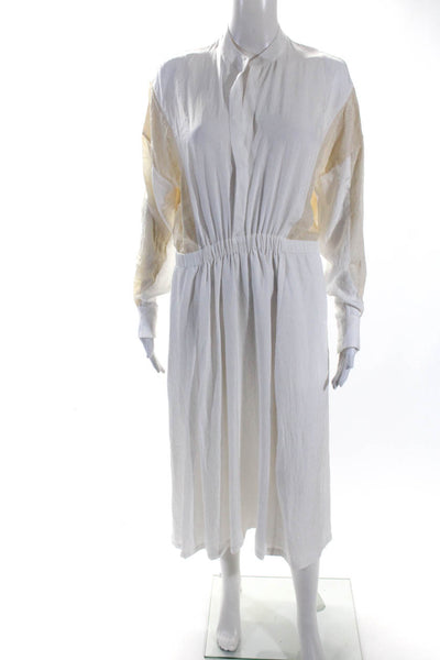 Vince Womens Crepe V-Neck Long Sleeve A-Line Maxi Dress White Beige Size M
