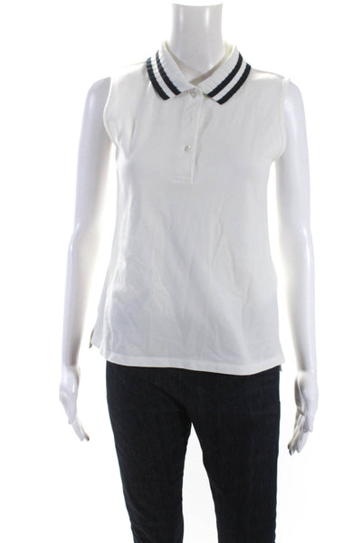 Tory Sport Womens Cotton Striped Collared Sleeveless Polo Shirt White Size M