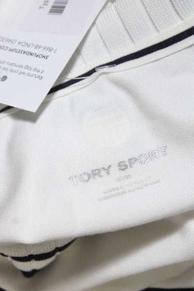 Tory Sport Womens Cotton Striped Collared Sleeveless Polo Shirt White Size M