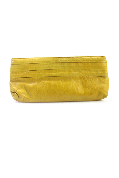 Lauren Merkin Womens Pleated Leather Metal Frame Gold Rectangular Clutch Handbag