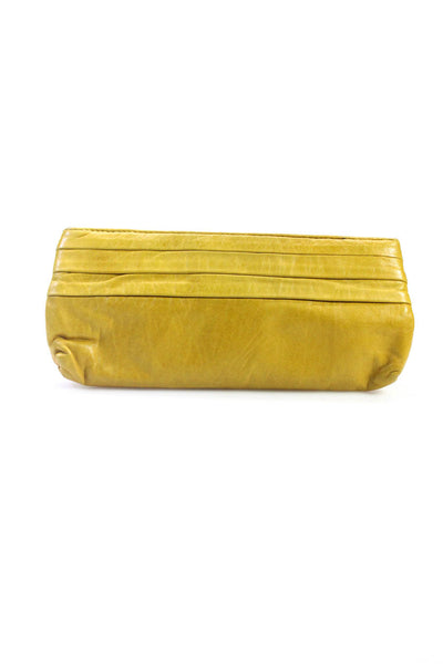 Lauren Merkin Womens Pleated Leather Metal Frame Gold Rectangular Clutch Handbag