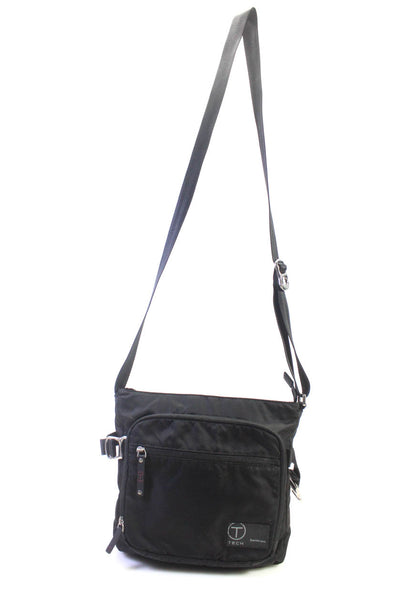 Essential Gear UnisexNylon Zip Top Multi Compartment Crossbody Black Handbag