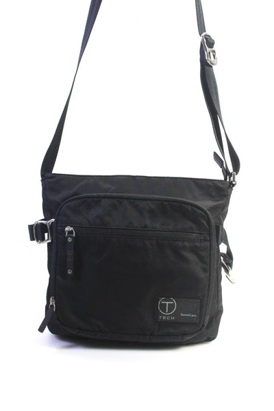 Essential Gear UnisexNylon Zip Top Multi Compartment Crossbody Black Handbag