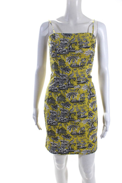 Staud Womens Yellow Cotton Graphic Sleeveless Square Neck Mini Dress Size 2
