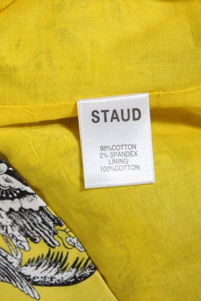 Staud Womens Yellow Cotton Graphic Sleeveless Square Neck Mini Dress Size 2
