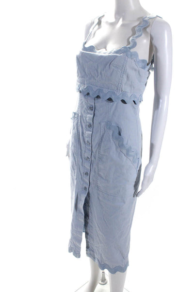 Rebecca Taylor Womens Sleeveless Slub Dress Blue Size 4R 13485794