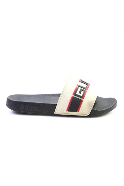 Gucci Mens Sylia Web AccentSlide On Pool Sandals White Black Size 7