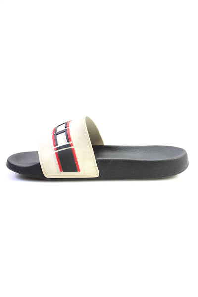 Gucci Mens Sylia Web AccentSlide On Pool Sandals White Black Size 7
