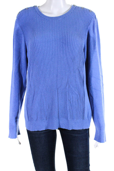 J. Mclaughlin Womens Long Sleeve Ribbed Knit Crew Neck Sweater Blue Cotton Large