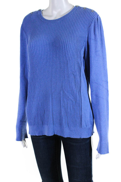 J. Mclaughlin Womens Long Sleeve Ribbed Knit Crew Neck Sweater Blue Cotton Large