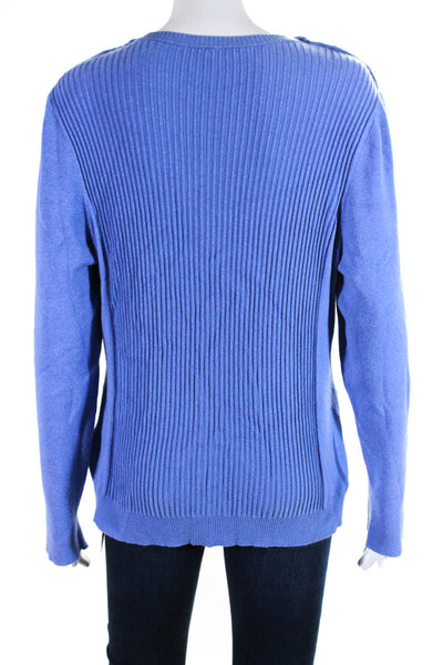 J. Mclaughlin Womens Long Sleeve Ribbed Knit Crew Neck Sweater Blue Cotton Large