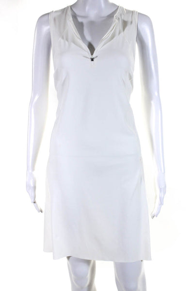 Athleta Womens Front Zip Sleeveless Mesh Trim Shift Dress White Size LT