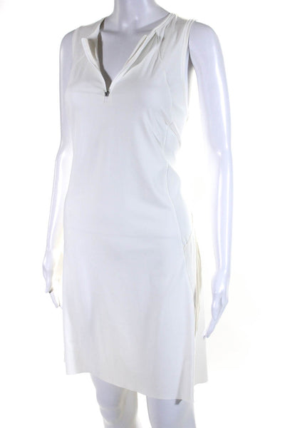 Athleta Womens Front Zip Sleeveless Mesh Trim Shift Dress White Size LT