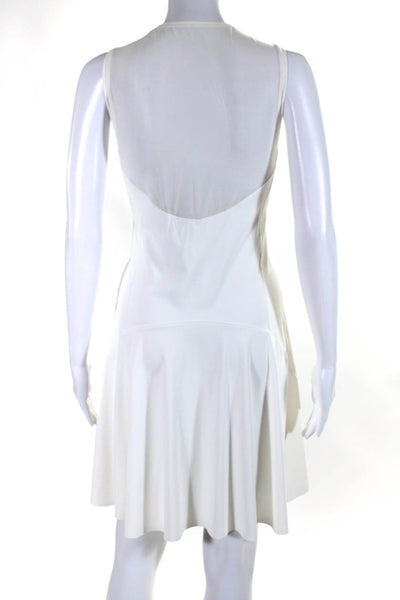 Athleta Womens Front Zip Sleeveless Mesh Trim Shift Dress White Size LT