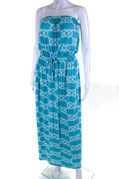 Macbeth Collection Womens Strapless Rope Printed Midi Dress Blue Size Medium