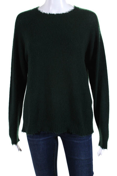 Minnie Rose Womens Cashmere Frayed Hem Textured Long Sleeve Sweater Green Size M