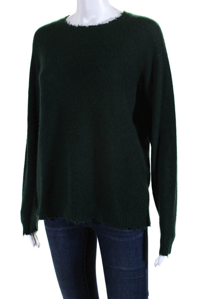 Minnie Rose Womens Cashmere Frayed Hem Textured Long Sleeve Sweater Green Size M