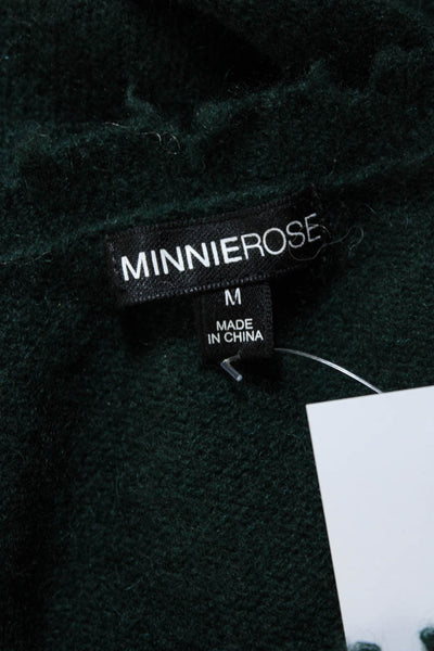 Minnie Rose Womens Cashmere Frayed Hem Textured Long Sleeve Sweater Green Size M