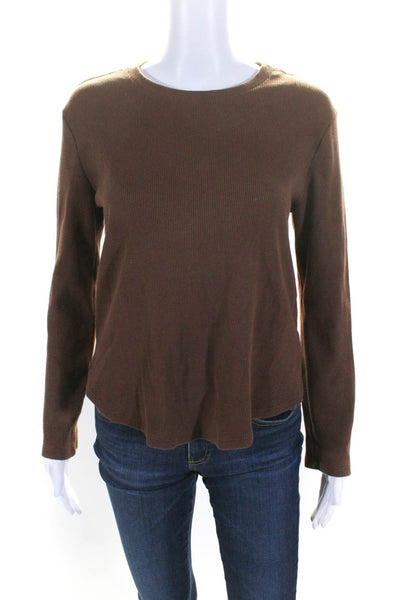 Lovers + Friends Womens Waffle Knit Open Back Twist Top Tee Shirt Brown Small