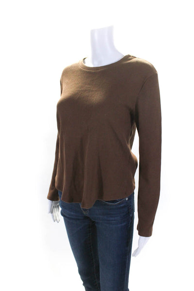 Lovers + Friends Womens Waffle Knit Open Back Twist Top Tee Shirt Brown Small