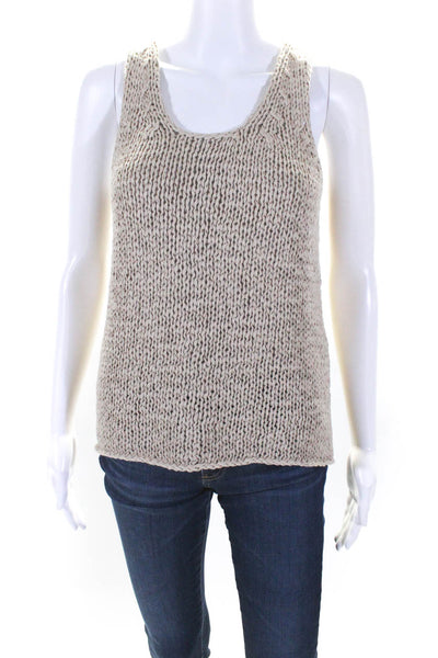 Michael Kors Womens Scoop Neck Chunky Knit Tank Top Blouse Beige Cotton Medium