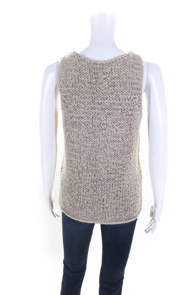 Michael Kors Womens Scoop Neck Chunky Knit Tank Top Blouse Beige Cotton Medium