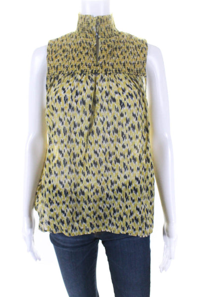 Joie Womens Spotted Print High Neck Sleeveless Keyhole Top Blouse Yellow Small