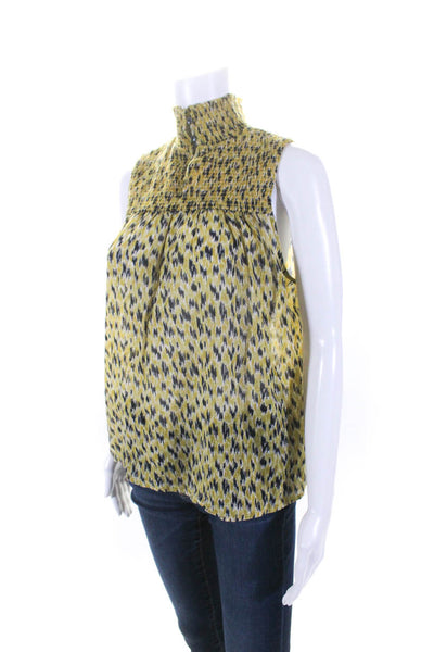 Joie Womens Spotted Print High Neck Sleeveless Keyhole Top Blouse Yellow Small